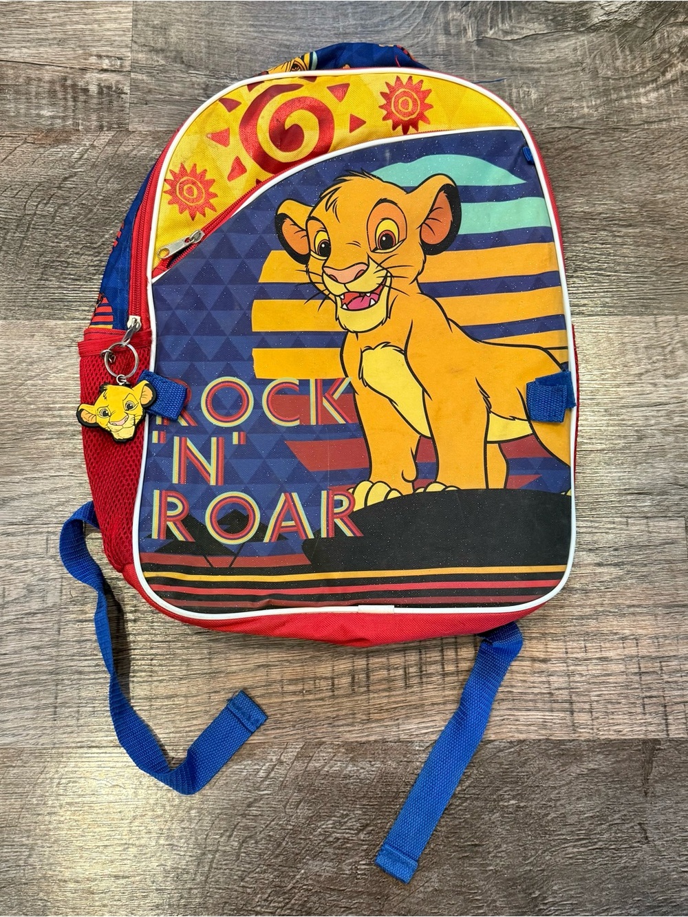 Disney Lion King Simba Rock N Roar Kids Backpack Blue Red With Bag Charm Vintage